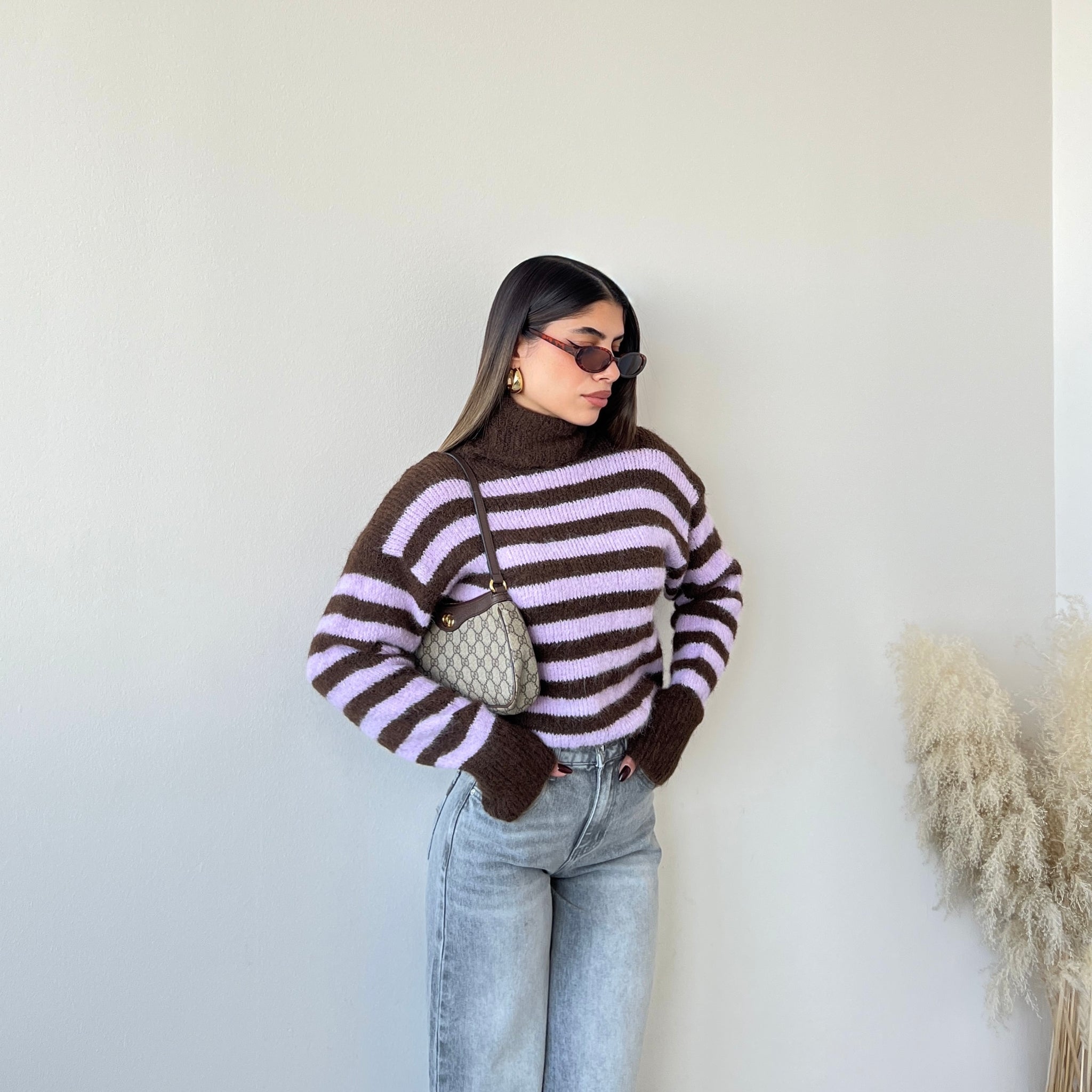 Dolcevita a righe brown e lilla