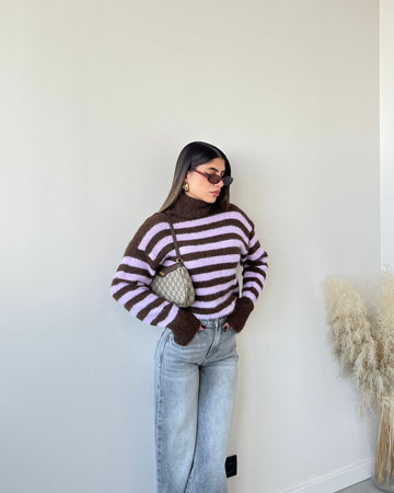 Dolcevita a righe brown e lilla