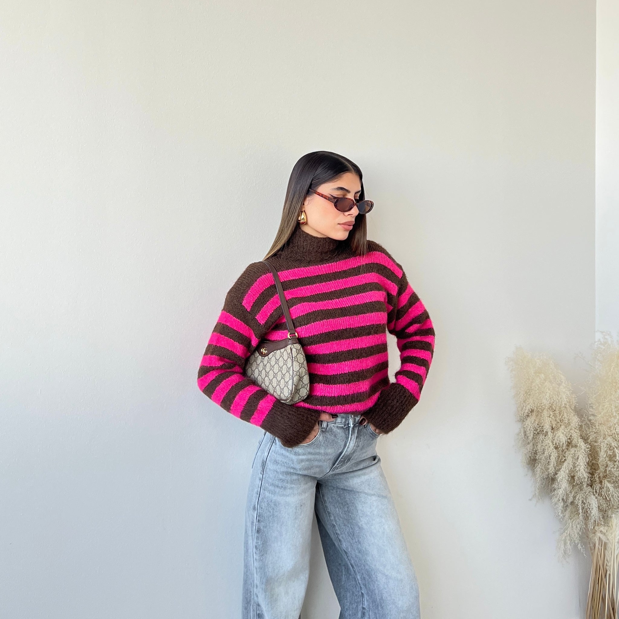 Dolcevita a righe brown e fucsia