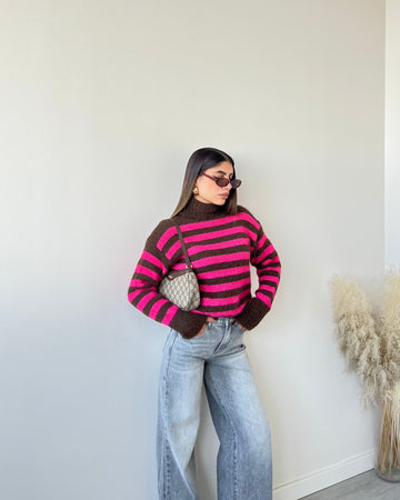 Dolcevita a righe brown e fucsia