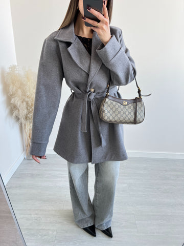 Cappotto medium con cintura grey