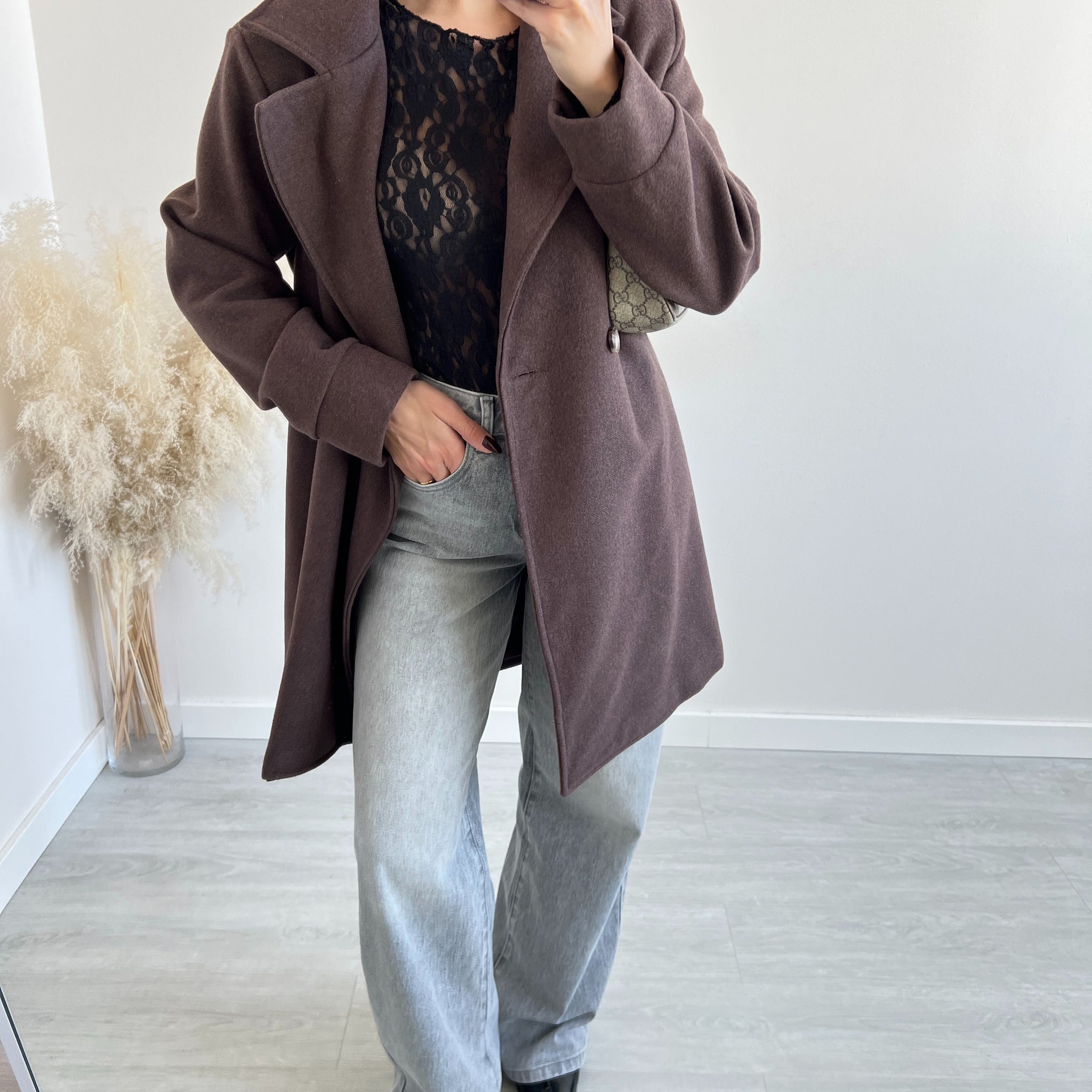 Cappotto medium con cintura caffè