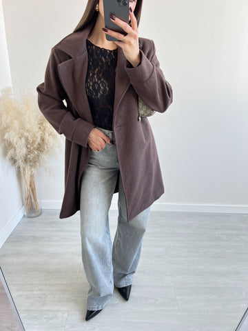 Cappotto medium con cintura caffè