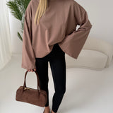 Maglia basica in cotone con manica a campana camel