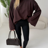 Maglia basica in cotone con manica a campana brown