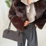 Borsa Claire in vera pelle suede testa di moro