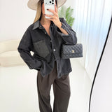Camicia di jeans con tasche e colletto paillettes nera