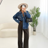 Camicia di jeans con tasche e colletto paillettes blu