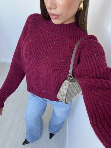 Maglione grace con micro paillettes bordeaux