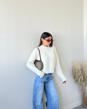 Maglione grace con micro paillettes panna