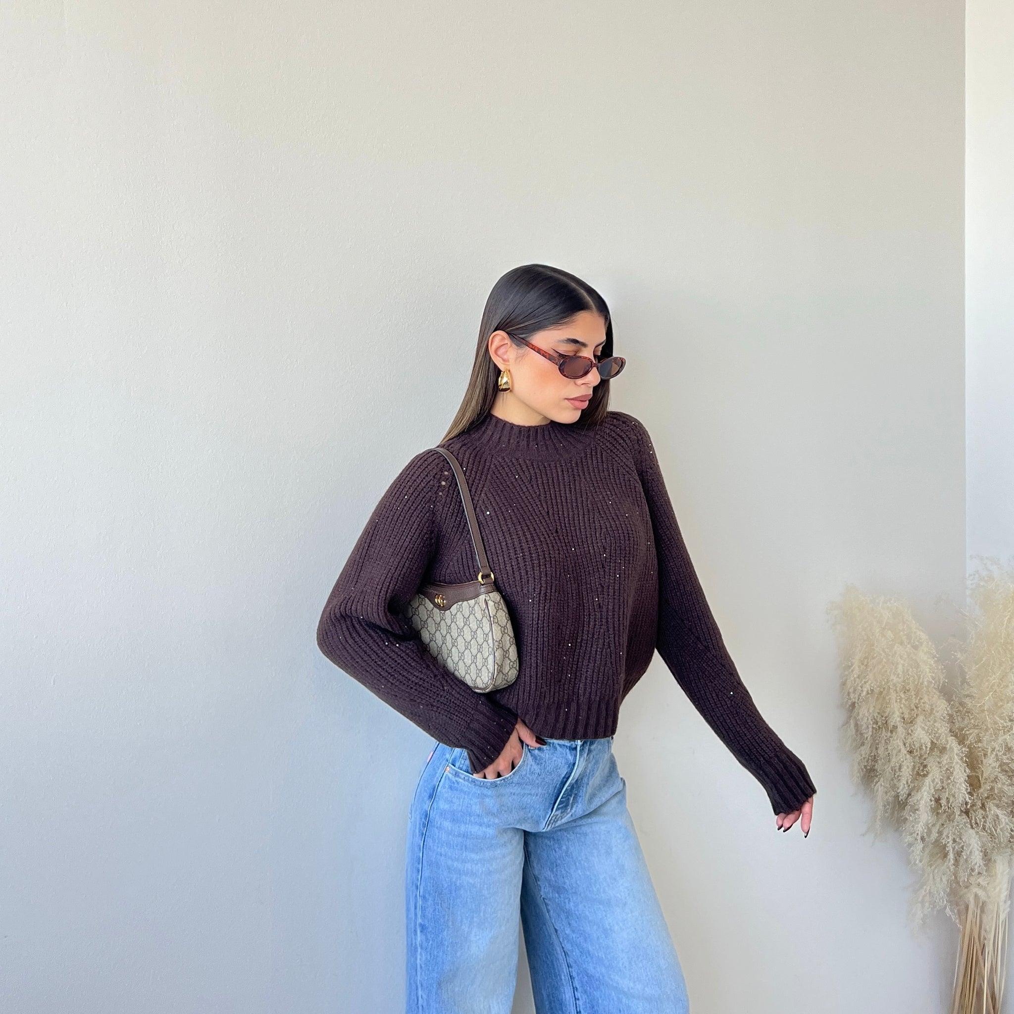 Maglione grace con micro paillettes caffè