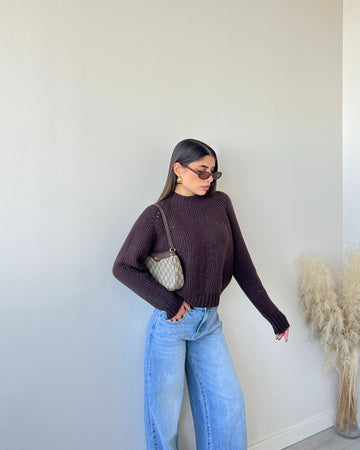 Maglione grace con micro paillettes caffè