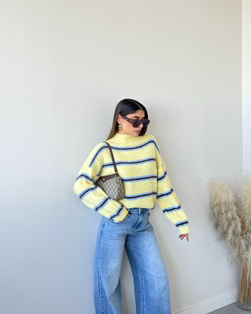 Pullover Sienna giallo a righe marroni