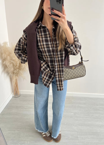 Camicia in caldo cotone tartan camel e brown