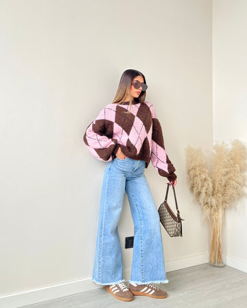 Maglione Cortina rosa e caffè