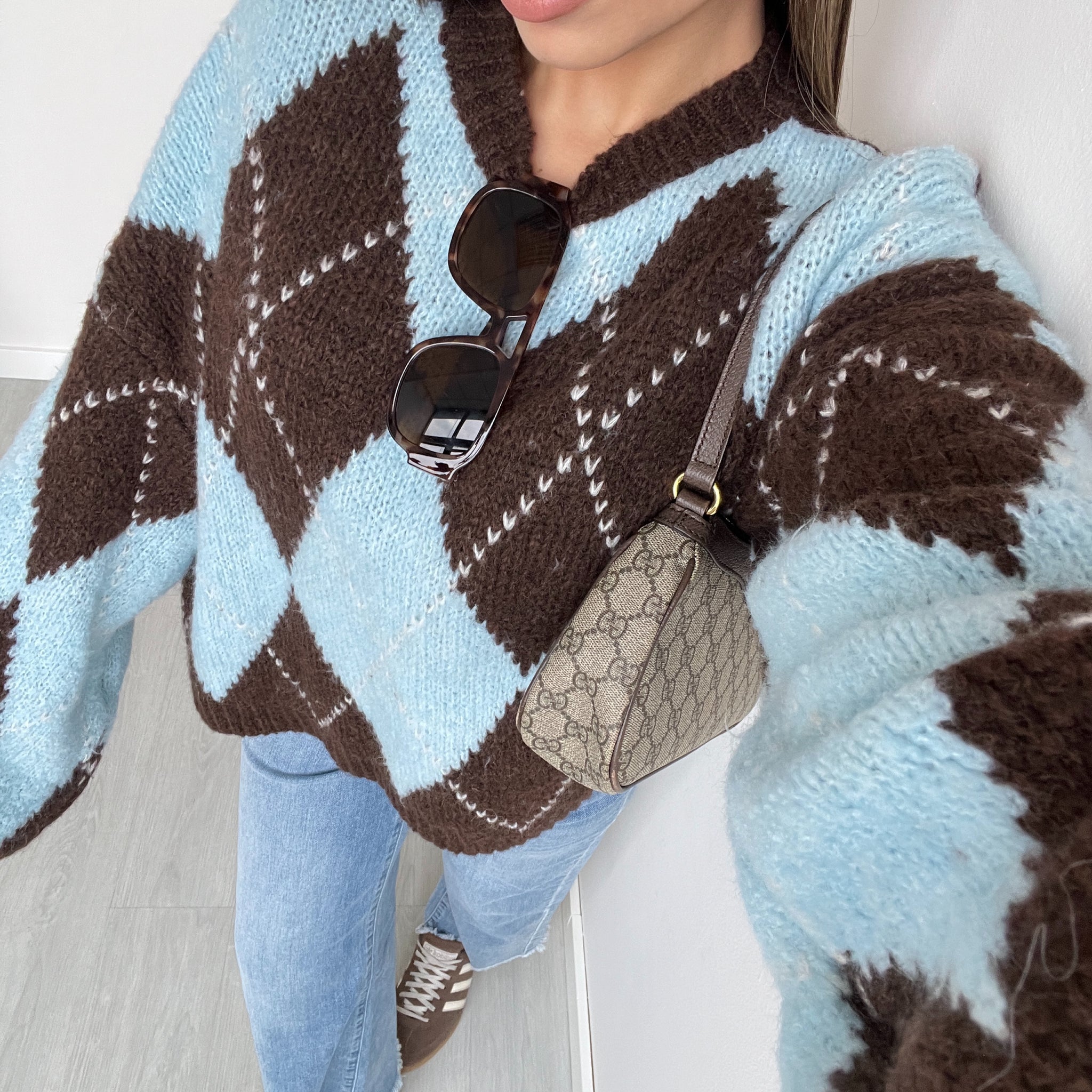 Maglione Cortina celeste e marrone