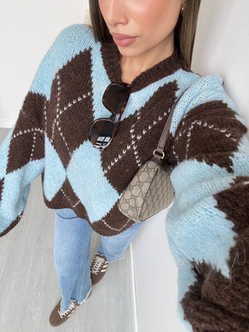 Maglione Cortina celeste e marrone