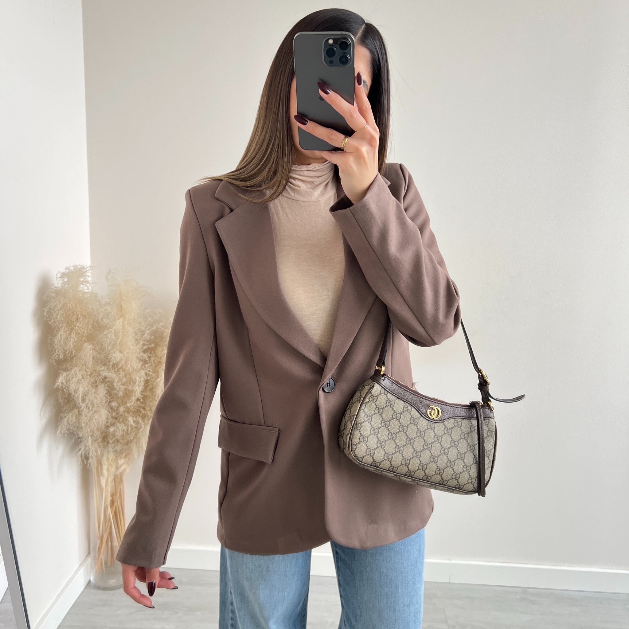 Giacca basic con bottone fango