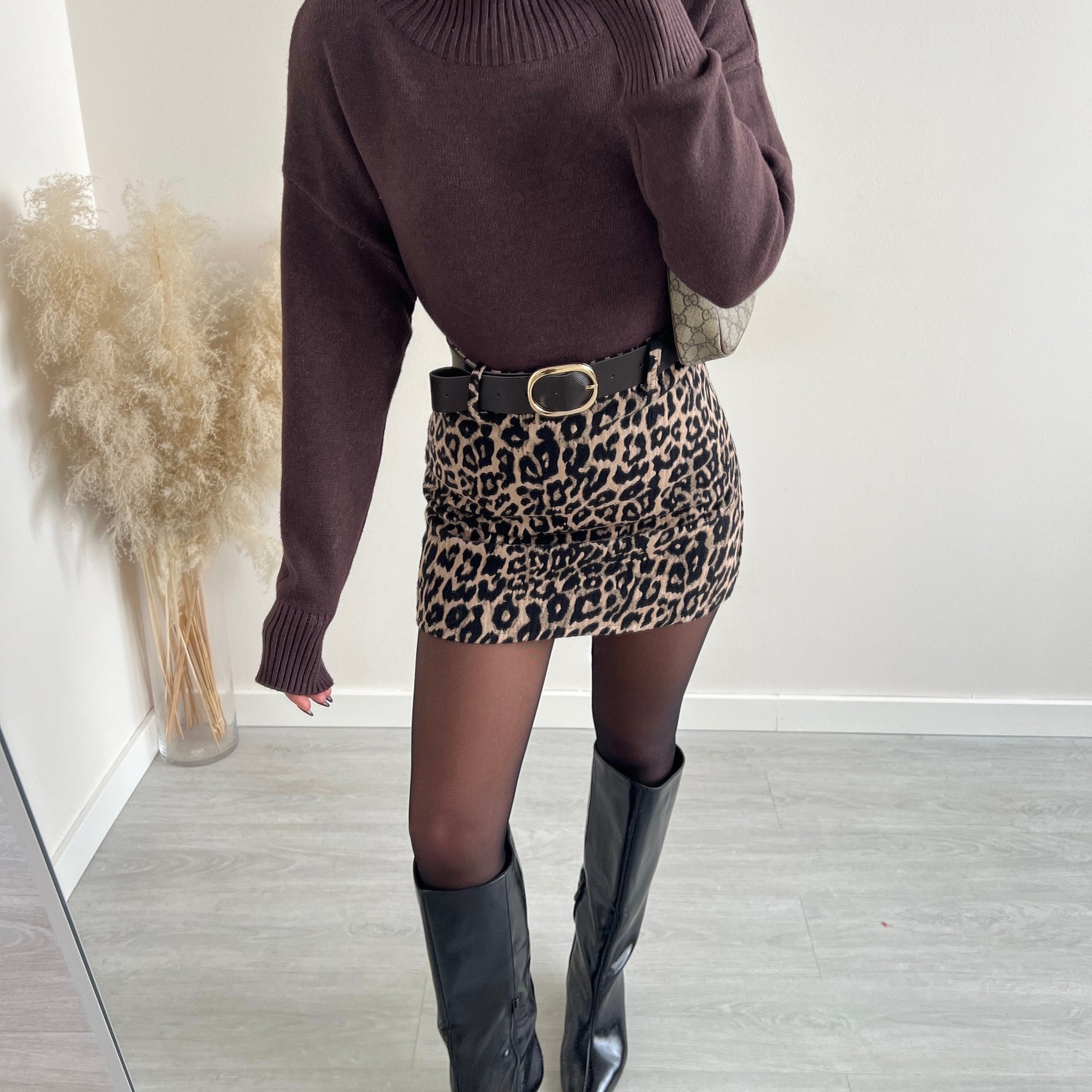 Gonna leopardata in lana con cintura 97025