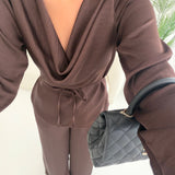 Set blusa scollo morbido simil raso brown