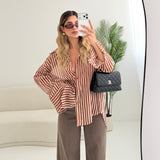 Camicia 939224 a righe beige e coccio