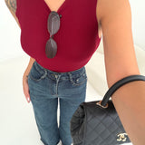 Maglia smanicata a costine bordeaux