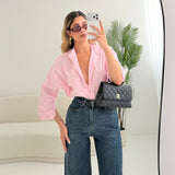 Camicia in cotone alla coreana rosa
