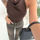 Blusa con scollo all'americana morbido brown