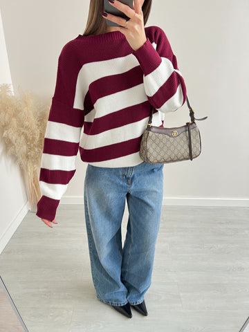Pullover Toujour bordeaux e bianco