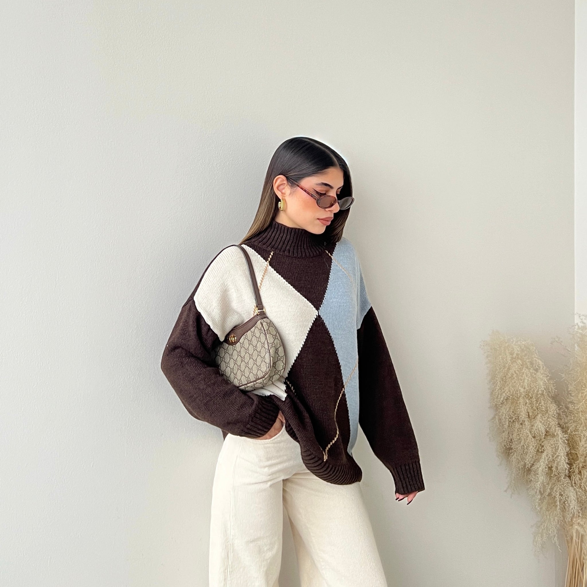 Pullover Atlanta brown panna e celeste