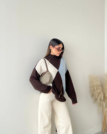 Pullover Atlanta brown panna e celeste