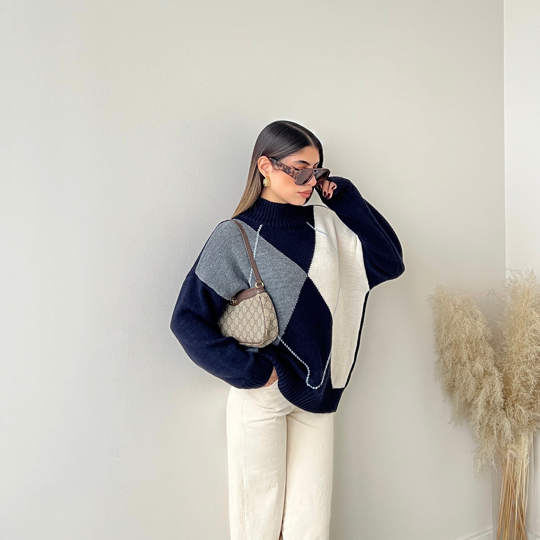 Pullover Atlanta blu grigio e panna