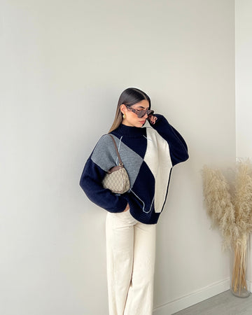 Pullover Atlanta blu grigio e panna