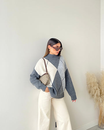 Pullover Atlanta grigio e panna