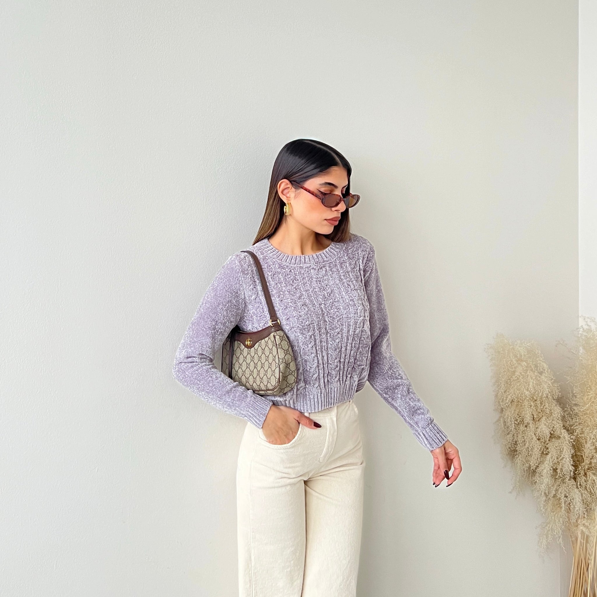 Pullover corto in ciniglia grey