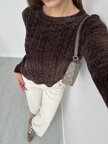 Pullover corto in ciniglia brown