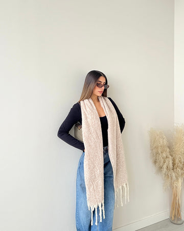 Sciarpa calda con frange beige