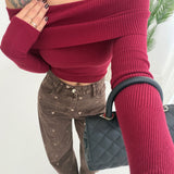Maglia con risvolto a costine bordeaux