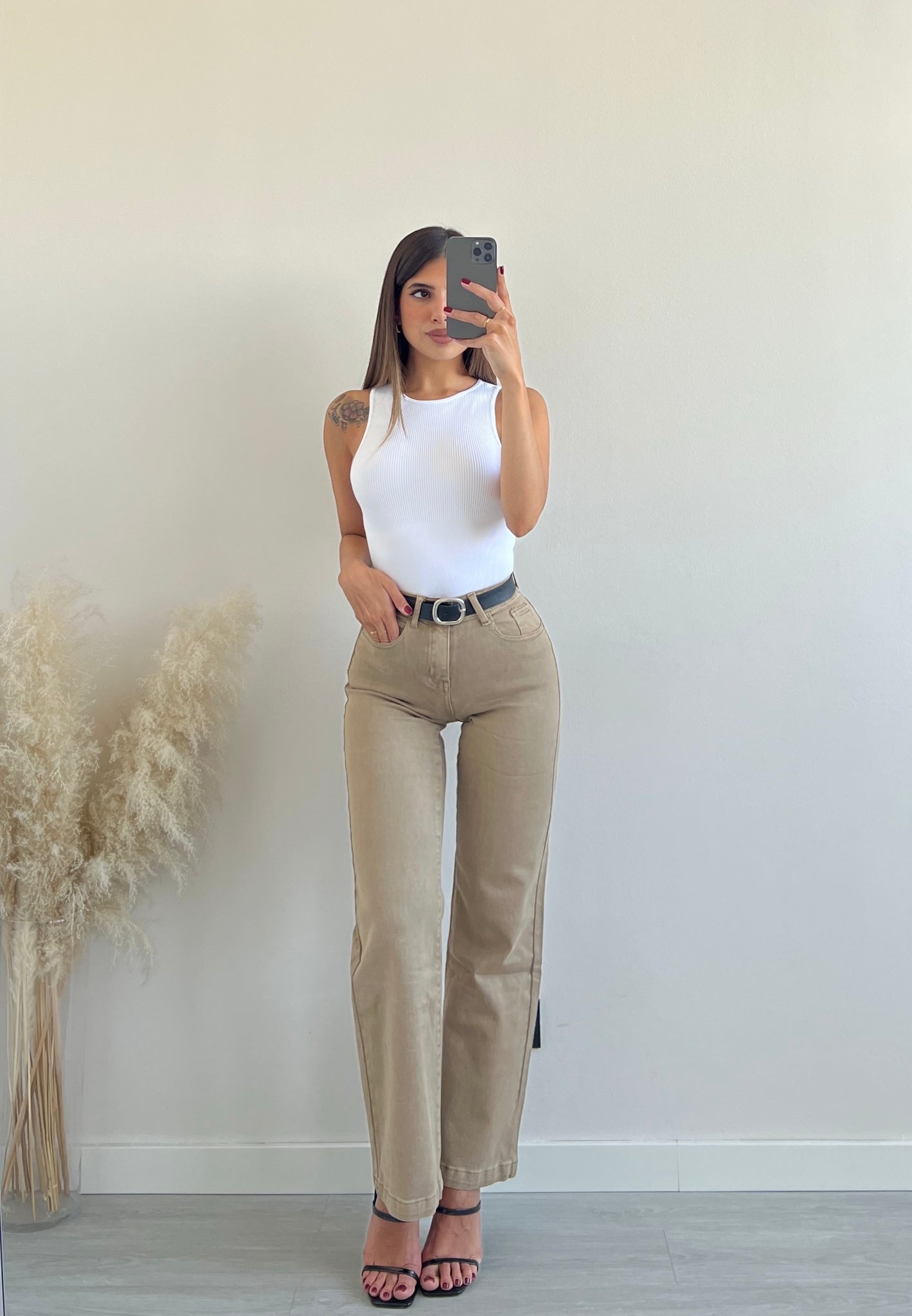 Jeans a vita alta camel J066