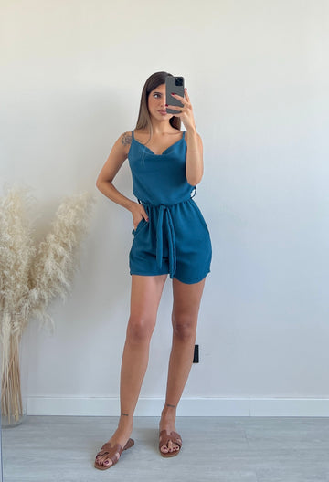 Tutina basic con scollo morbido ottanio