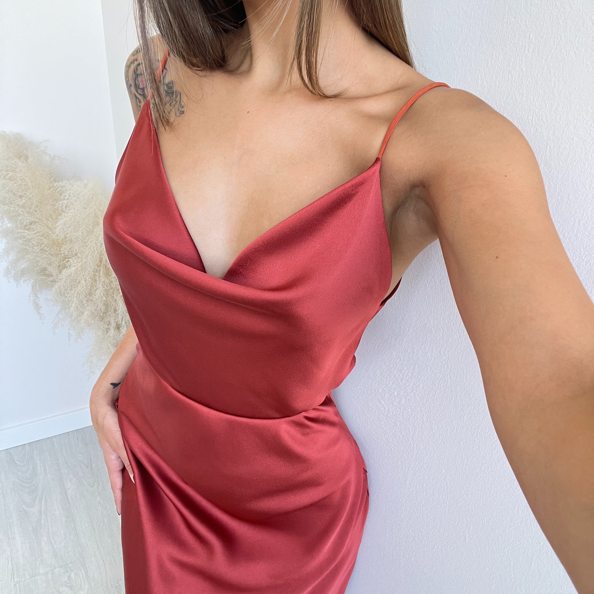 Blusa effetto raso terracotta