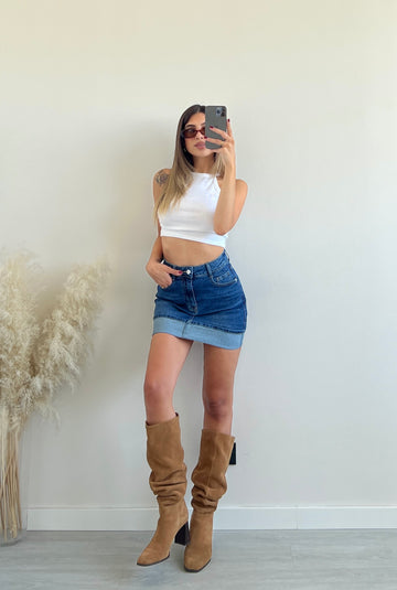 Gonna in jeans con risvolto Y455