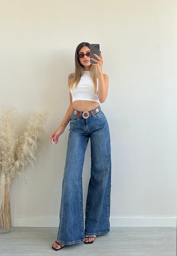 Jeans a vita alta con cintura SJ1608