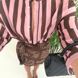Camicia coreana a righe allora a righe rosa e brown