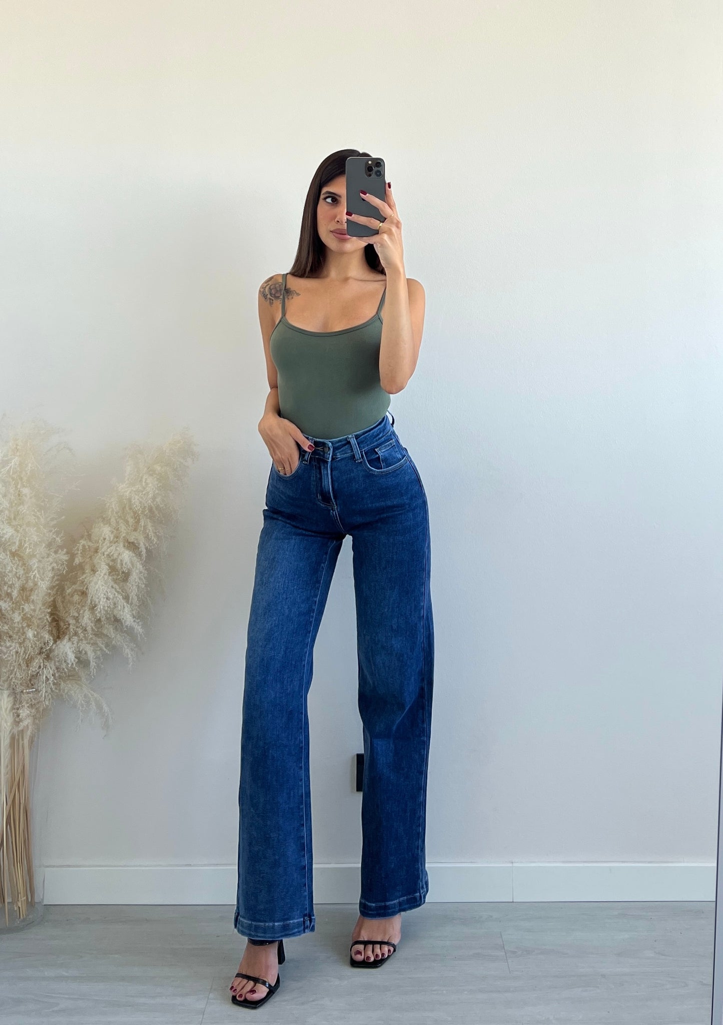 Jeans a vita alta blu J062