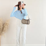 Jeans white con fiori celesti 7375