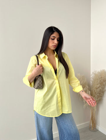 Camicia basic in cotone gialla