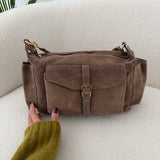 Borsa in vera pelle scamosciata fango