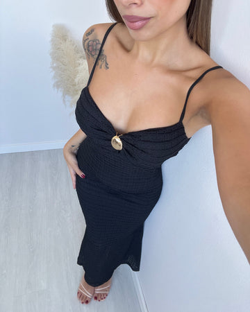 Abito Sophia con spilla nero