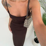 Abito lungo scollo quadrato brown